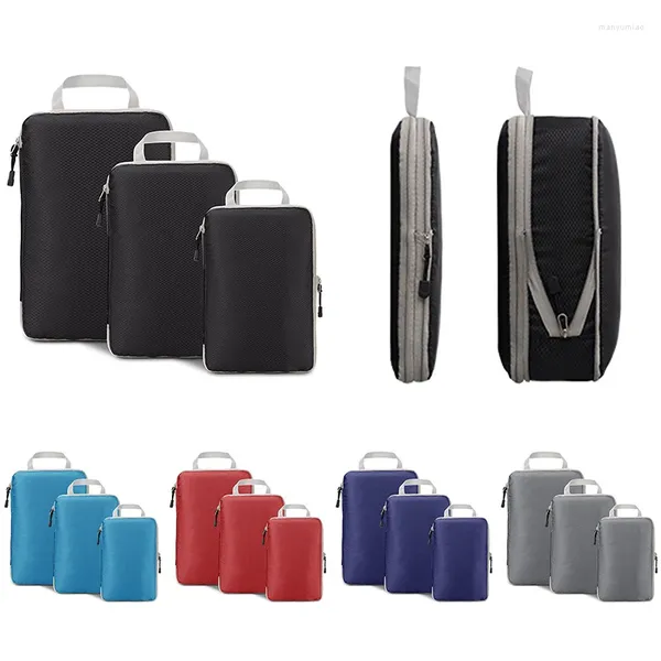 Bolsas de armazenamento 3pcs Bolsa de viagem Cubos de embalagem compressíveis portátil com mala de bagagem de bagagem de bolsa