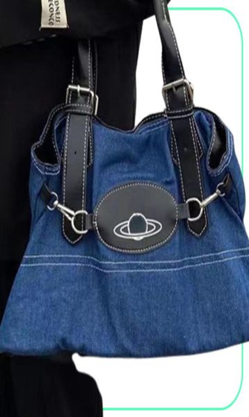 Tasarımcı Kadınlar039S Çantalar Amerikan VW Tide Marka Omuz Çantası Klasik Satürn Baskı Çanta Moda Punk Stil Denim Messenge1559744