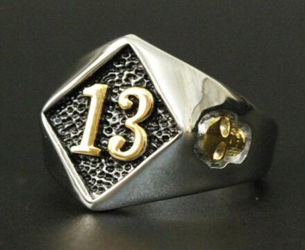 Motor motociclista Lucky Número 13 anel 316L Aço inoxidável meninos Silver Cool Man Biker Skull ring3985243