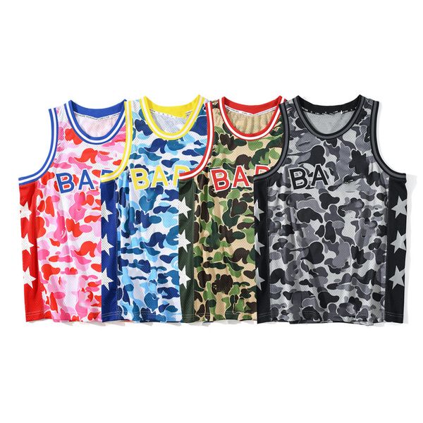 Erkek Tişört Tişörtleri Spor Tankları Top Adam Basketbol Tişörtlü Yelek Moda Tasarımcı Köpekbalıkları Kamuflaj Deseni Kolsuz Tees Basketbol Jersey Sportwear Tops