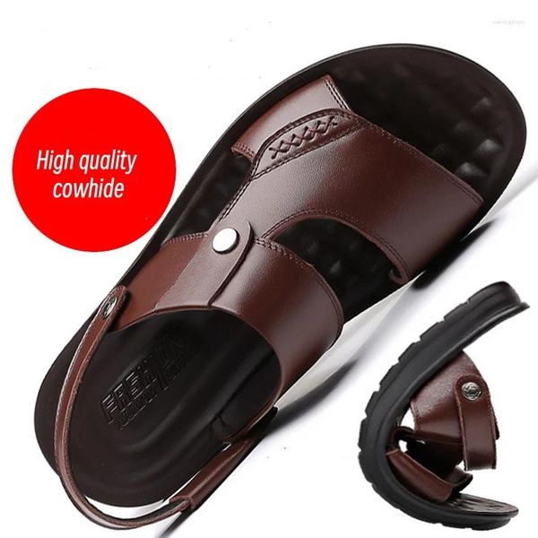 Sandálias de couro genuíno para o casual de praia casual masculino sandalia hombre sandalen heen sandalias de curo para