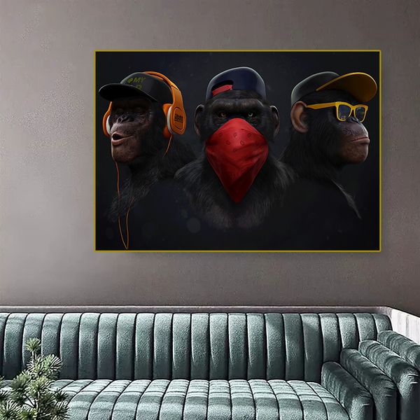 Три Swag Monkey HD Print Wall Art Animal Pictures Pictures Prints Funny Banksy Canvas картина для домашней гостиной украшения