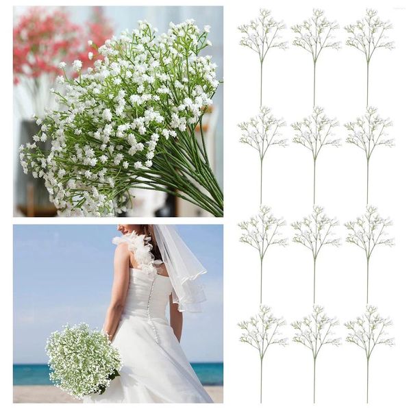 Flores decorativas 12 PCs Babys artificiais Breading gypsophila real para Garland de Garland de Garland de Diy Weddio