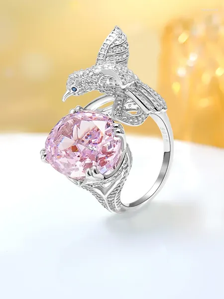 Anelli a grappolo Hummingbird Diamond Rosa Sterling Sterling Sterling Open-De-With High Carbon and Girl