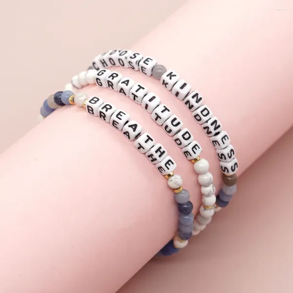 Link Bracelets transfronteiriça personalizada dopamina personalizada europeia e americana estilo boêmio letra quadrada bead stone natural feita artesanal bea