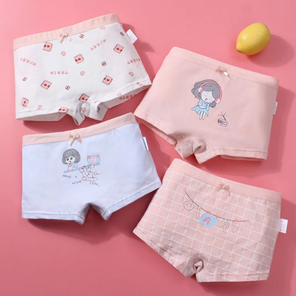 Hose 4 Stücke/Los 212y Kinder Unterwäsche Baumwolle Mädchen Höschen niedliche Katzenmuster Kinder Boxer Briefs Kinder weiche Mädchenhosen Sicherheitshose