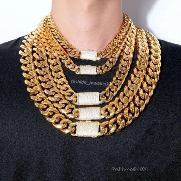 Jóias de jóias Colar de corrente cuba de colar de atacado Gold Gold Gold Cuban Link Gold U Miami Chain 10mm 12mm 15m Colares de hip hop Designer