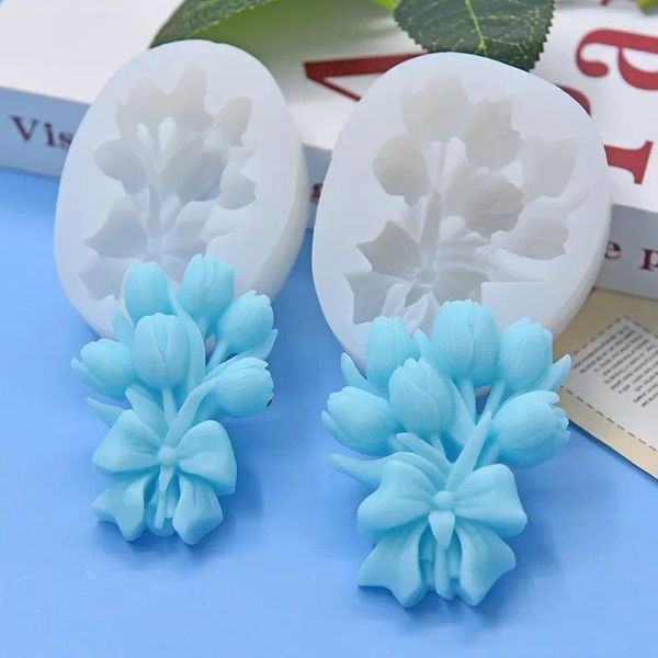 Pişirme Kalıpları 3D Lale Çiçek Paket Silikon Kalıp Fondan Çikolatalı Kek Dekorasyon Tatlı Yapım Kalıpları DIY Mum Reçine