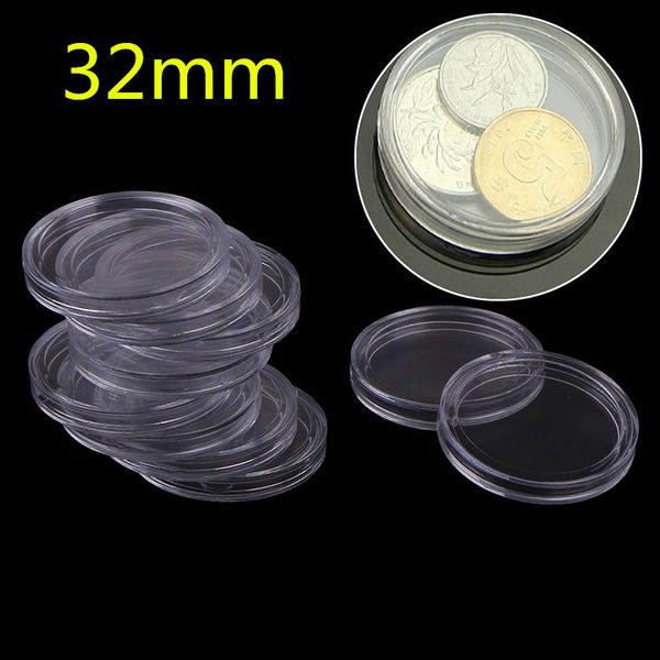 10pcs/Box Coin Box Clear 18-50 mm rund Boxed Halter Plastiklagerkapseln Anzeigen Koffer Organizer Sammlergeschenke