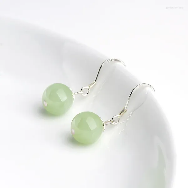 Dangle Ohrringe High End S925 Silber Eingelegtes natürliches A-Grad Jadeit Hellgrün gefärbt Jade Mode Frauengeschenke Schmuck Schmuck