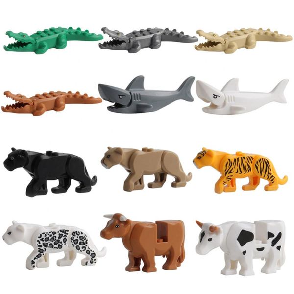 Mini animali da costruzione di animali da costruzione Crocodile Shark Leopard Tiger Building Building Buildings Bricks Kids Christmas Regalo TooS