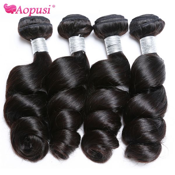 Aopusi Indian Hair Webbündel Lose Welle 30 32 Zoll menschliches Haar Bündel 1/3/4 PCs menschliches Haarverlängerungen Natural/Jet Black Remy