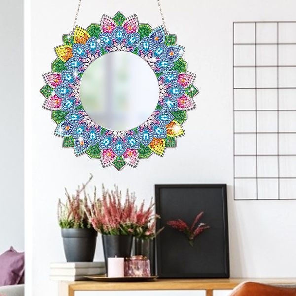 DIY Crystal Diamond Mirror Diamond Malerei tragbares Hangspiegel Kunsthandwerks -Set Blumenfarbe nach Zahlen Kits für Erwachsene und Kinder