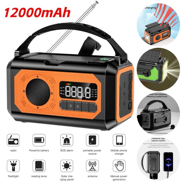 Radio 12000mah Solar Hand Kurbel Radio AM/FM/NOAA Wetterradios mit 2 Sonnenkollektoren mit Leselampe für Camping -Wandernotfall