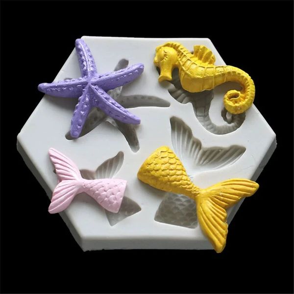 Mermaid Starfish Seahorse Seahorse Silicone Mold Ferramenta de decoração de bolo de fondant diy