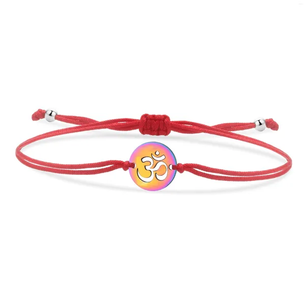 Braccialetti di fascino colorato in acciaio inossidabile rotondo hollow-out bracciale femminile dischi di moda con corda rossa gioielli con corda fatta a mano presenti