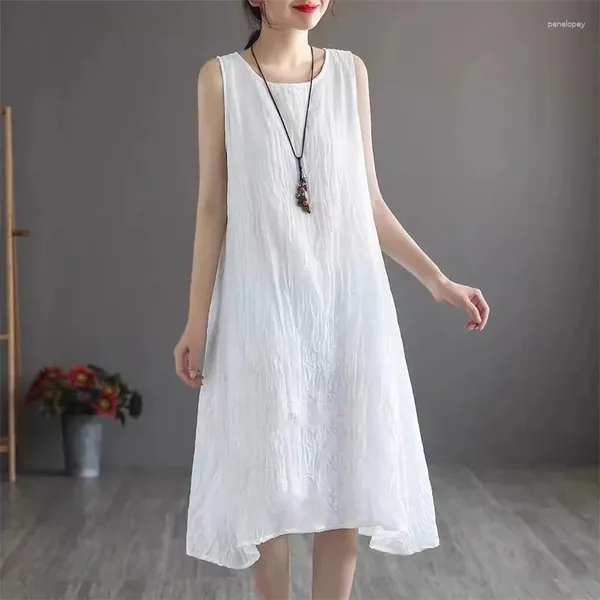 Abiti casual Plus Size Womens Cotton e Linen Sleeveless Dress Children Solid Tank For Women White Grey Slieve Beach