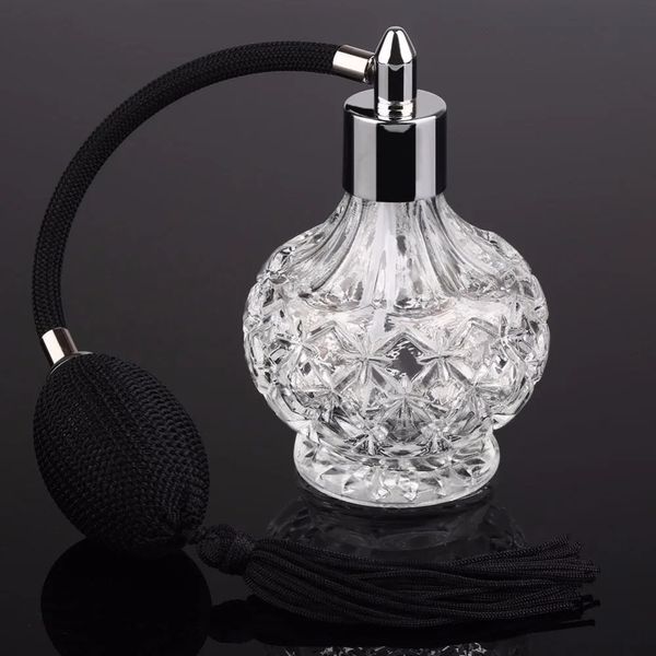 Vintage Kristal Parfüm Şişesi 80ml Siyah Uzun Pul Sprey Atomizer Lady Women Hediye Doldurma Parfüm Boş Şişeler Seyahat Toptan 240410