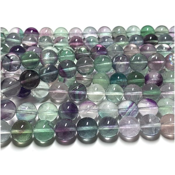 Veemake Fluorite Natural Multi Color Blue Green Amarelo amarelo roxo Pedras semi-preciosas contas redondas 15,5 