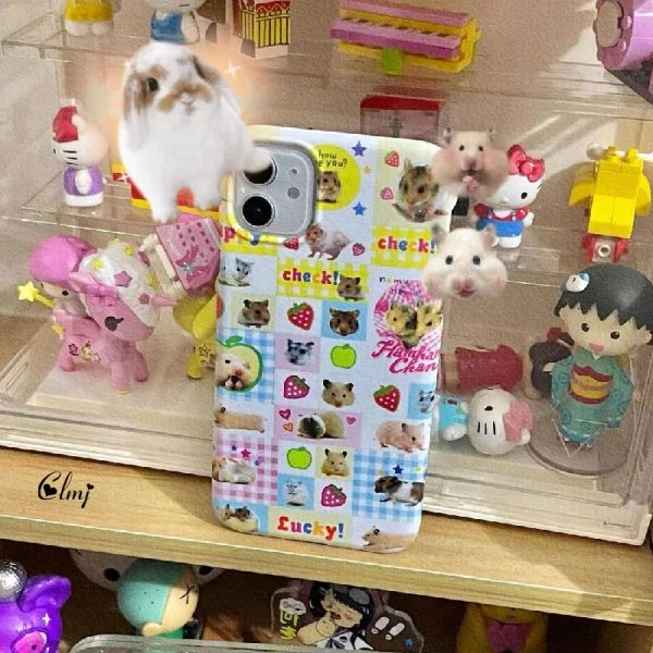 CLMJ Niedlichen Hamster Animal Strawberry iPhone Hülle für iPhone 11 12 Mini 13 Pro max 14 plus xr xs x 7 8 se 2020 Silikonabdeckung Y2K