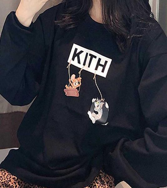 19SS KT X TOM JERRY LS TEE FIRCE Peynir Tee Uzun Kollu Sweatshirt Kedi ve Fare Karikatür Moda Yüksek Sokak Tshirt Kazak H509363