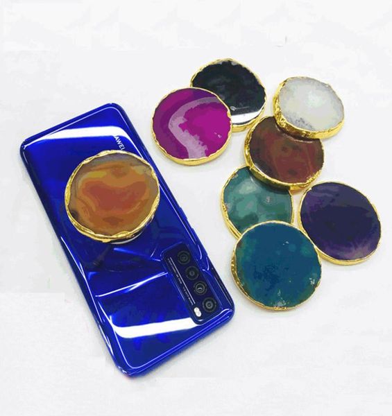 Creative Real Agate Stone Gold Foil Bolding Celular Tolder Universal Dinger Suporte de dedo Bracket Expandível Stand com Opp Bag PA5450814