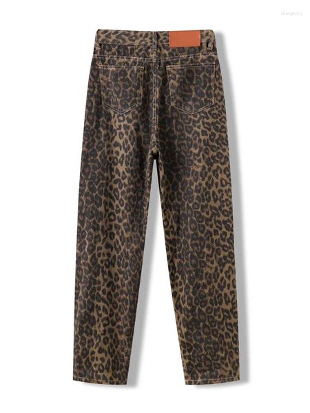 Jeans feminino cotvotee elegante em cintura alta estilo coreano y2k leopard feminina moda de jeans solteiros calças de rua folgadas folgadas