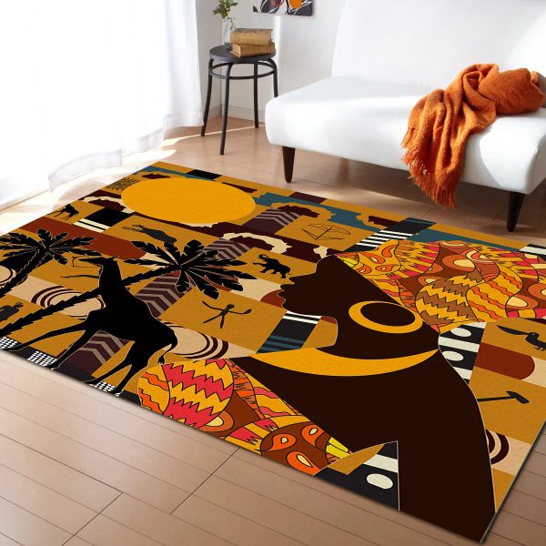 Tribo Africano Pattern Pattern Carpet Decoração Tapete da sala de estar Carpet Hallway Varapateiro capacho de cozinha banheiro sem deslizamento tapete de piso