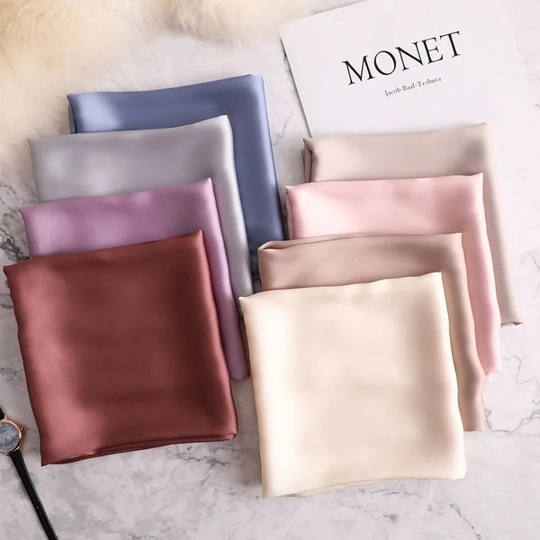 Fashion Summer Silk Square Felf Women Women Setin Pesh Hair Trey Band Soft Beach Hijab Head feminino Feminino Free Shiping 240407