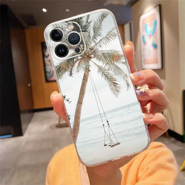 Telefonhülle für iPhone 15 14 13 12 11 Pro Max XR 12Mini 14 plus Palm Tree Summer Beach Sea Handy Case Funda