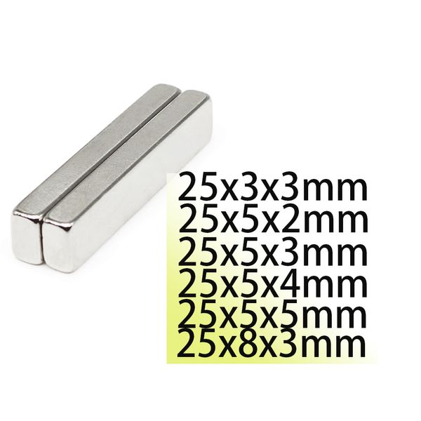 25x3x3mm 25x5x2 25x5x3 25x5x4 25x5x5 25x8x3 N35 Blocco a barre neodimio magneti forti Cerca barra magnetica NDFEB Generatore di motori