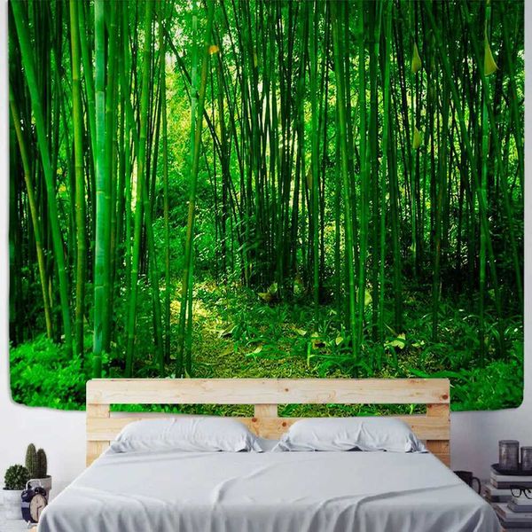Forest Bamboo Tapestries Nature Tapestry Green Design Green Muratura sospesa soggiorno Decorazione Decorazione per la casa Tree R0411