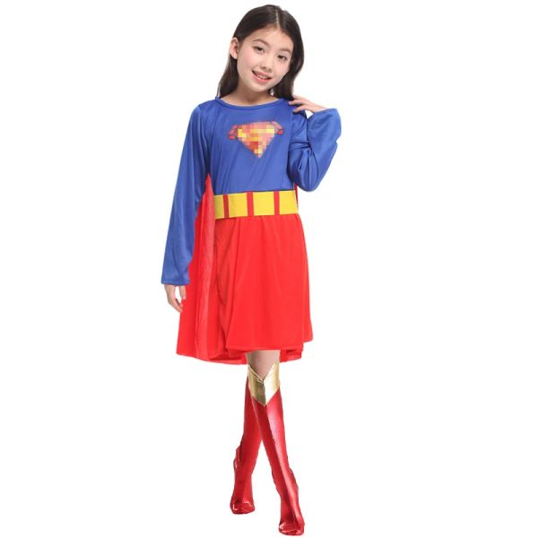 Kinder Anime Cosplay Red Supergirls Kostüme mit Umhang Carnival Geburtstagsthema Party FriNEY Kleid