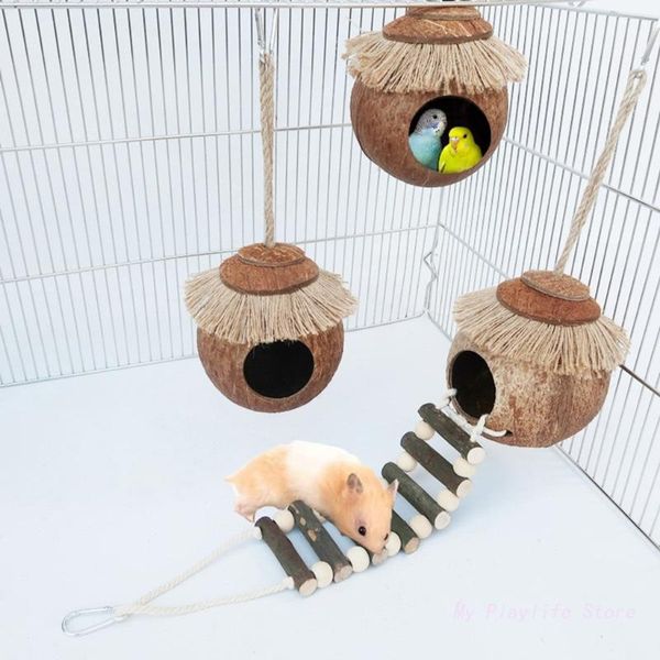 Vogel-Nest-Papageien Kokosnussschalen-Nest Haus Vogelkäfig Hängende Bett Kleines Vogelkäfigspielzeug Schlaf Nest für Wellensittich Cockatiel