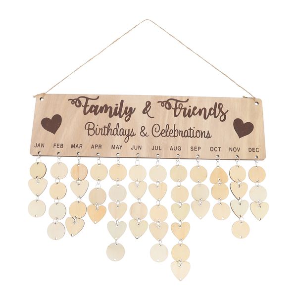 CALENDARO Birthday Wooden Hanging Remisning Board Famiglia Tag della targa DAGGIO DI LA LEGGE DA LAW FAGGI DI FIGLIE GIFTS DEOCR DEOCR SIGNORE WOOD