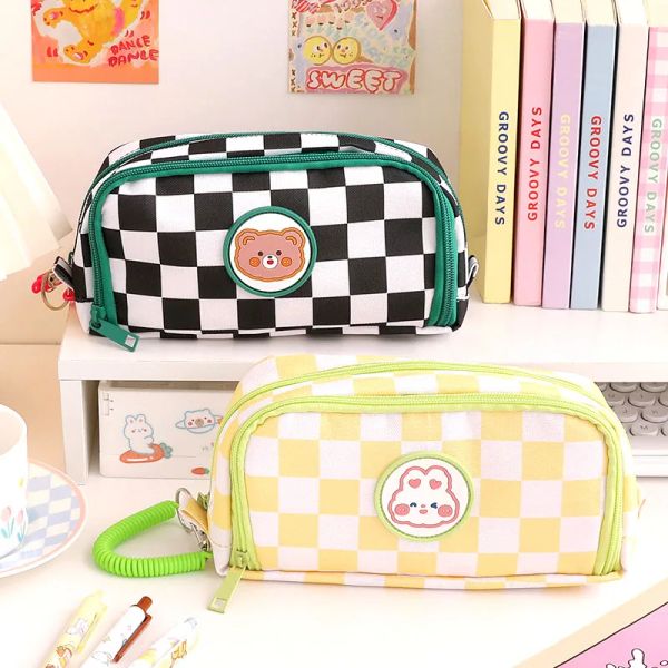 Kawaii Plaid Stifte Koffer großer Kapazität Beutel süße Tasche Box zurück zum Schulbedarf koreanischer Organisator Schreibweise