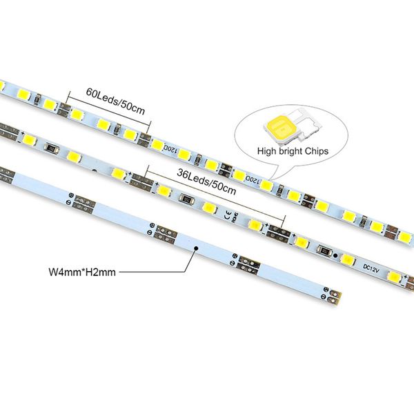 10pcs* 50 cm da 4 mm Light rigido e rigido super luminoso DC12V 60leds SMD 2835 LED Strip LED Bar Kitchen Light Decor White White