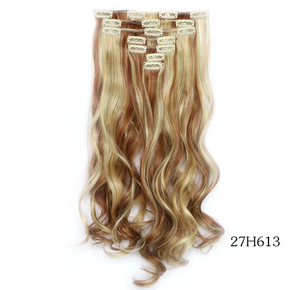 Loira marrom destacada 27613 7pcSset 22quot 55cm 130g Clipe em extensões de cabelo clipe sintético na extensão do cabelo ondulado cabelos ex7533637
