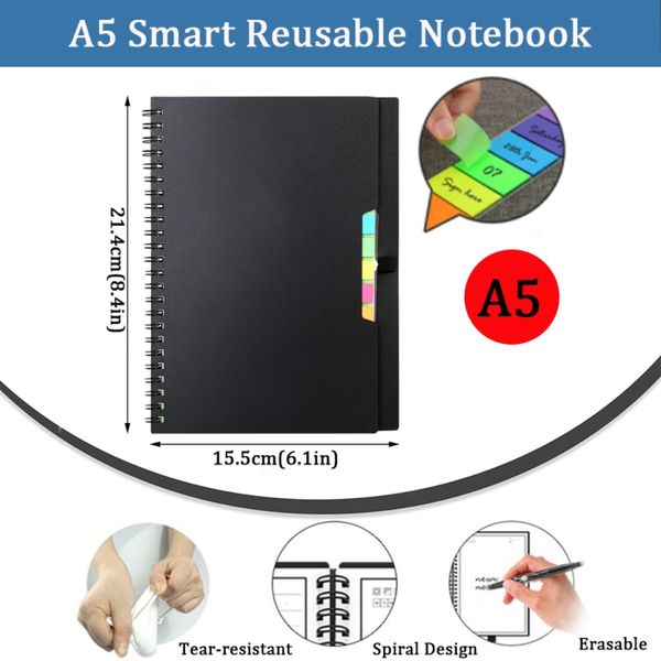 A5 Notebook Smart riutilizzabile Blocco sbarchi con penna per cancellazione di tessuto Memo di lavagna gratis Diario portatile Office Blank Notepad Blank