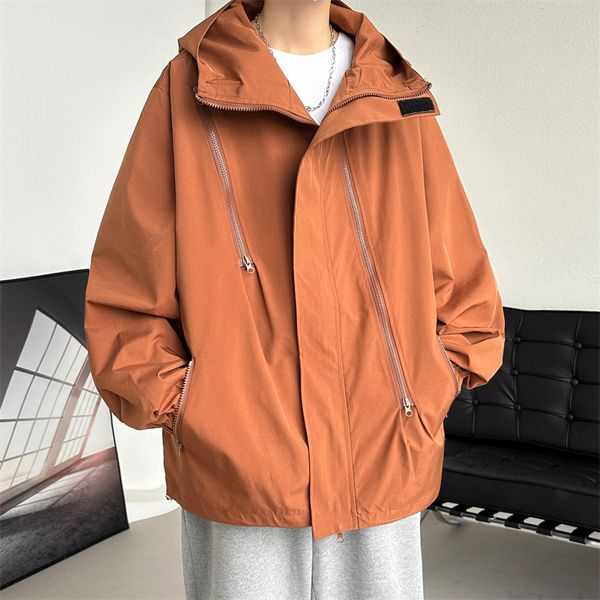 Streetwear 2023 Spring Hooded Casual Man Jacket Outdoor Coat Black Windbreak Bomber Bomber Jackets para homens