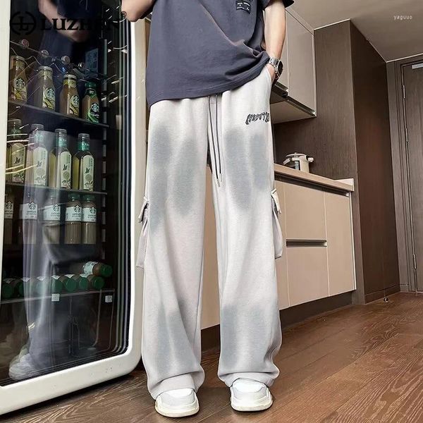 Мужские брюки Лучэн шнурки украсить модную корейскую широкую ногу стильные красивые мужчины прямые брюки LZ2588