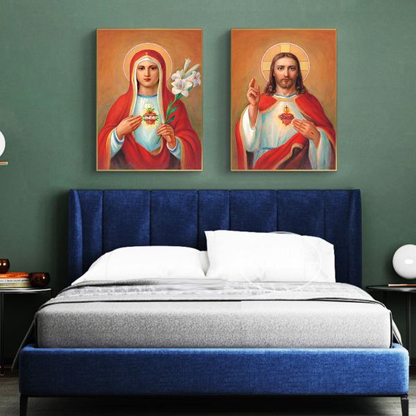 Christliche Jungfrau Madonna Maria Jesus Poster Print Leinwand Malerei Wandbilder für Schlafzimmer Wohnzimmer Kirchenzimmer Dekor Dekor Dekor