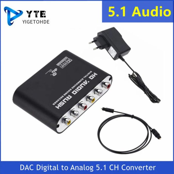 Разъемы Yigetohde Ac3 Audio Digital -Analog 5.1 Stereo DAC Converter Optical Spdif Coaxial Aux от 3,5 мм до 6RCA Усилитель декодера