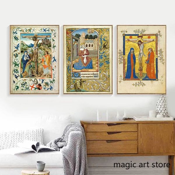 Rinascimento cristiano medievale retrò Jesus Maria Art Poster Canvas dipinto Stampe murali Immagini soggiorno decorazioni per la casa cuadros