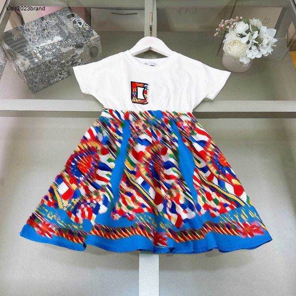 New Girls Party Dress Dress Rightured Border Letter LOGO GIFF GILLA TAGNO 90-150 cm Designer Designer Abito estate Princess 24 April