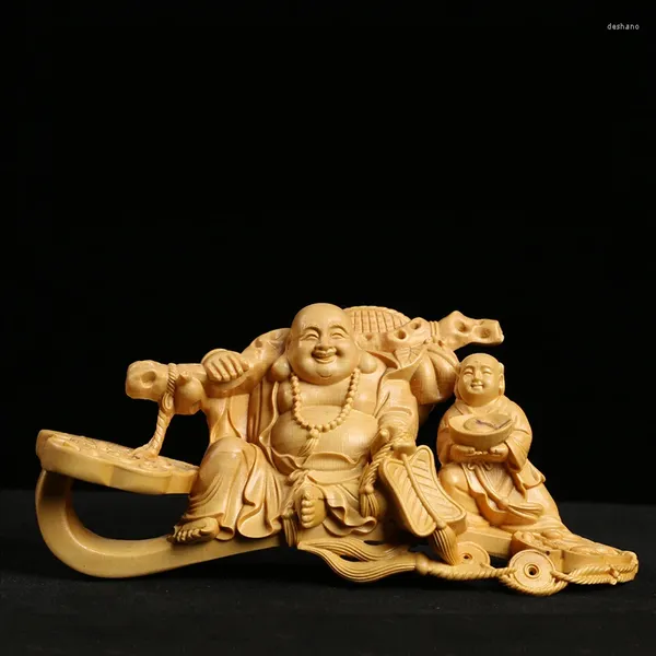 Figurine decorative Boxwood intaglio artigianato Articolo Articolo Automobile Decorazione in legno massiccio Buddha Scultura Ride Decorazioni per la casa