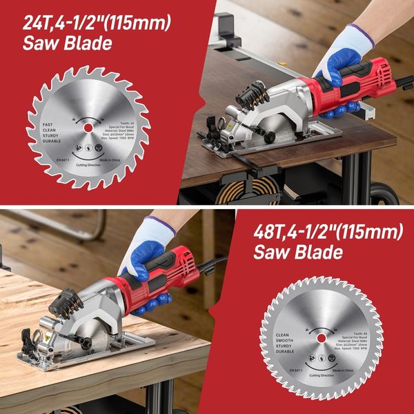 580W 115 mm Mini -serra circular portátil 24 e 48 TCT Blade Laser Guide for Wood PVC Cutting Cutting Power Tools