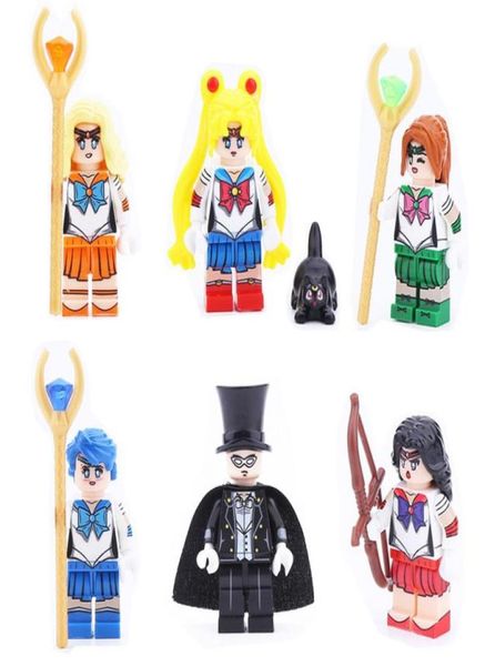 O mais novo Janpan Anime Sailor Moon Mars Júpiter Venus Mercury Chiba Mamoru Tuxedo Mask Mini Ação Figura Blocos de Blocos de Brinquedos Para GIR9464782