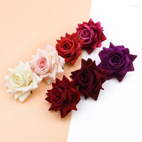 Flores decorativas 10pcs Rosas vermelhas de seda