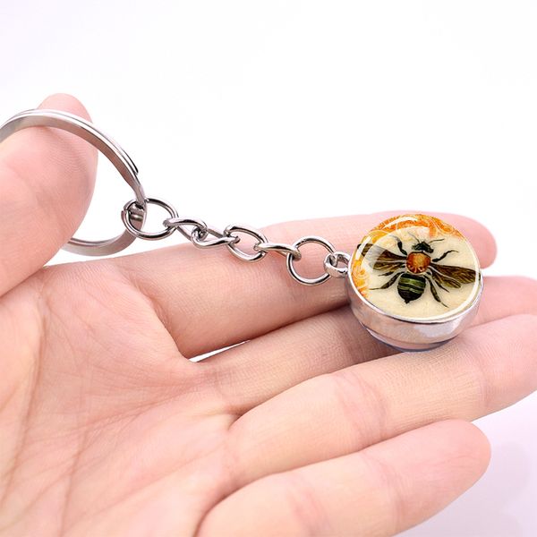 Nature Insect Keychains Spider Spider Butterfly Dragonfly Correntes de chaves de vidro lateral de vidro lateral Pingente de keyring Presentes de joias